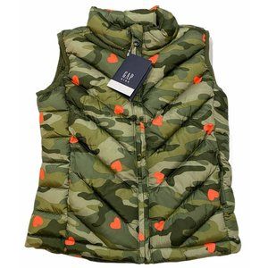 NWT GAP Kids Girl's Puffer Vests L Camouflage Green Hearts